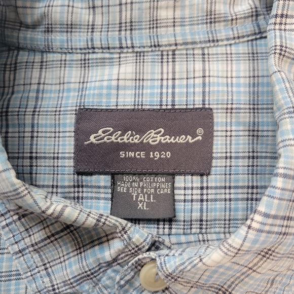Eddie Bauer Shirt Mens XLT Lot Of 2 Button Up Plaid Blue Classic Fit Short Sleev - Picture 7 of 10